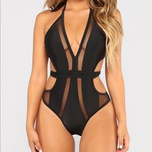 Black mesh one piece swimsuit
